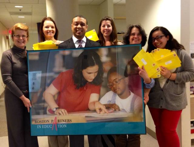 Richard Lestage with staff at Boston Partners in Education
